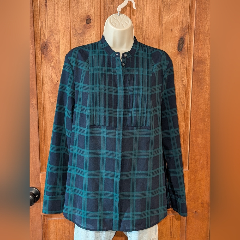 J. Crew Teal‎ and Black Plaid Blouse